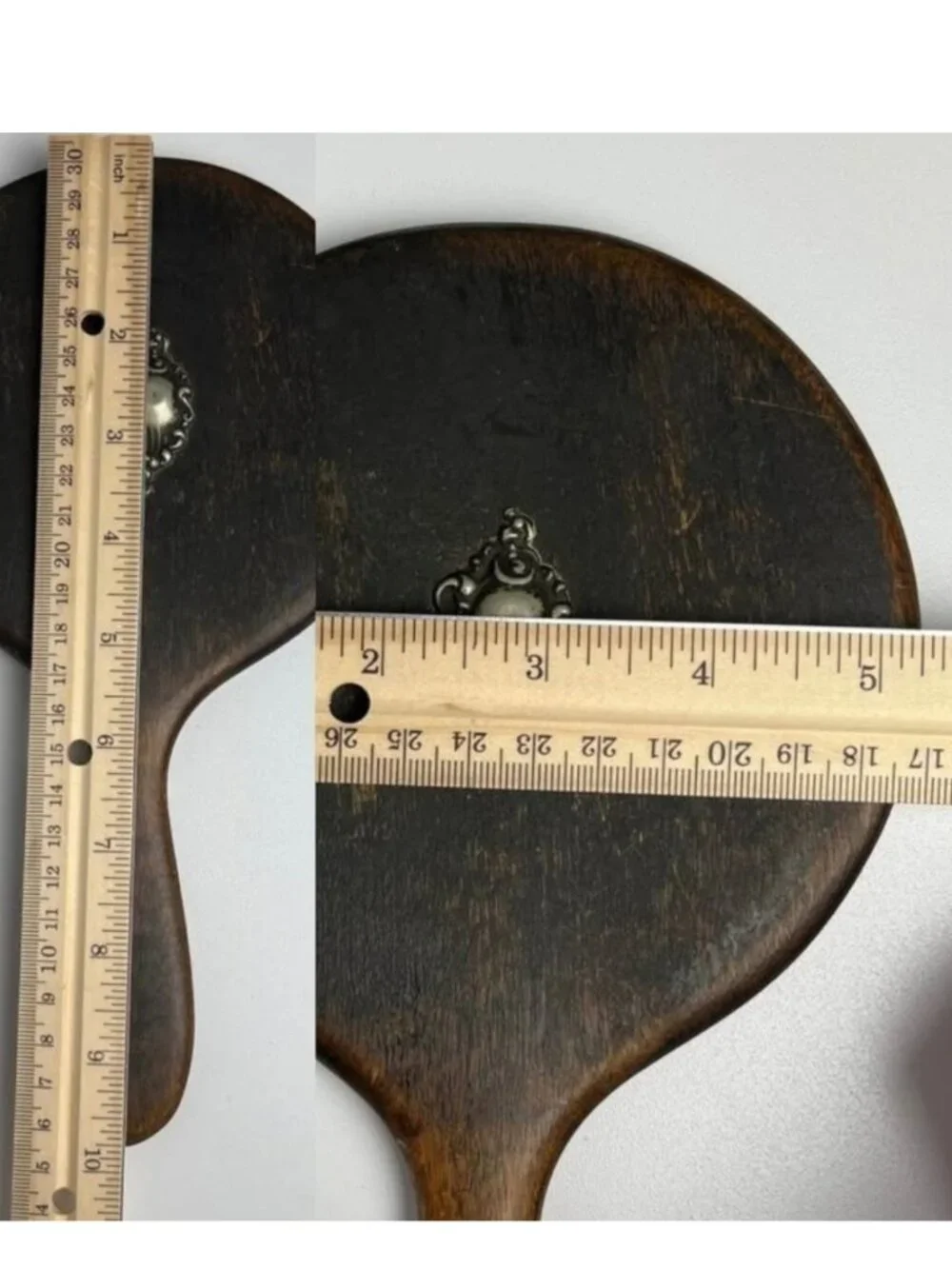 Vintage Wooden and Silver Vanity Hand Mirror Rustic Victorian Decor